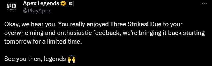 《Apex》“三次机会” 限时模式回归，玩家称自己重新爱上了游戏-第1张