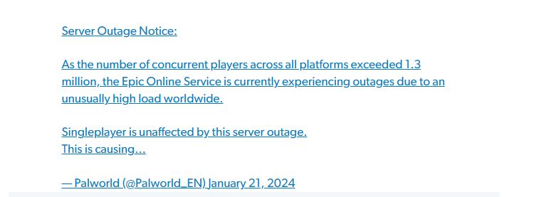 【PC游戏】Pocketpair再次道歉，因游戏销量超过300万份，合作服务器中断-第0张