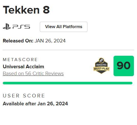 《铁拳8》媒体评分解禁 Metacritic均分90分