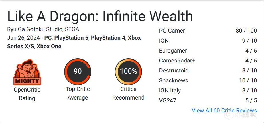 【球盟会】《如龙8》媒体评分解禁，MC91分/OC90分，IGN9分/GS8分