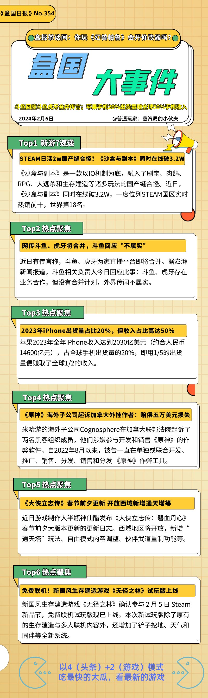 【PC游戏】投票斗鱼回应斗鱼虎牙合并传言；苹果手机20%出货量赚全球50%手机收入-第0张