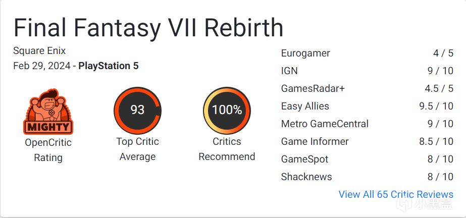 《最终幻想7：重生》媒体评分：MC/OC均分93，IGN9/GS8-第3张