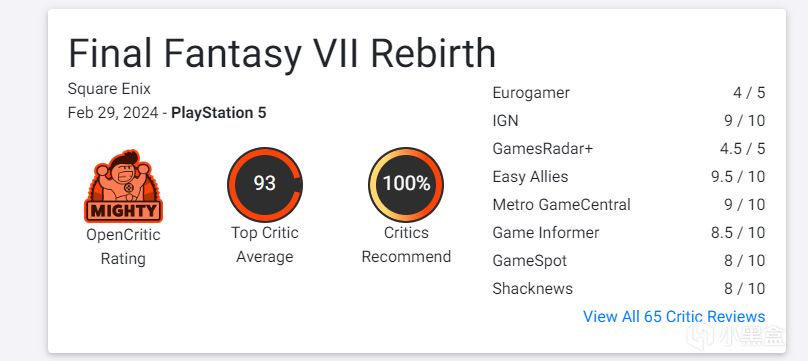 《最终幻想7：重生》媒体评分解禁 M站/OC 93分，IGN 9分、GS 8分-第1张
