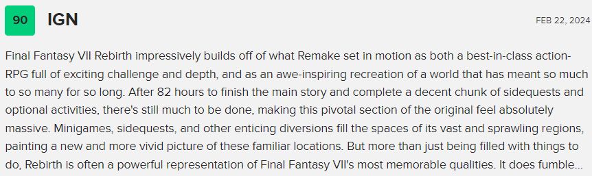 《最终幻想 7：重生》M 站均分 93 分：一款出色的游戏-第5张