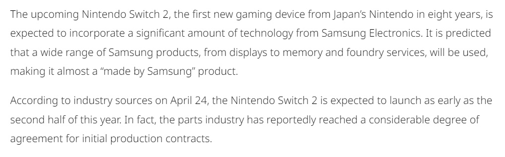Switch 2将有望在今年内发布，供应链端爆料称已与任天堂达成协议