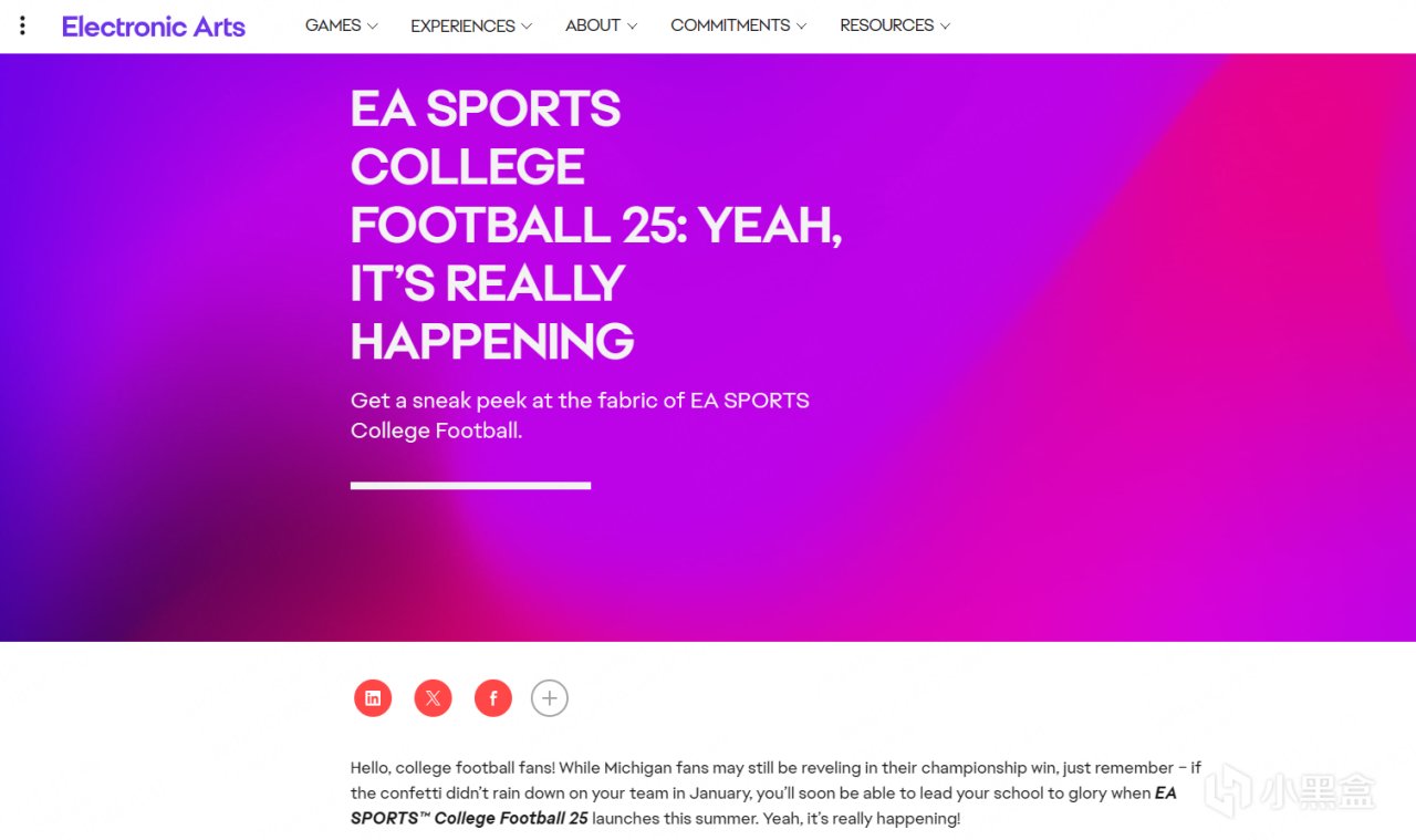 索尼泄露EA今夏将推出的橄榄球游戏College Football 25的封面