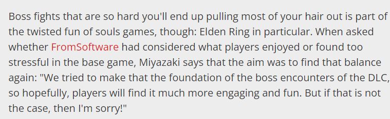 宫崎英高表示《黄金树幽影》难度高：我们挑战了玩家能承受的极限