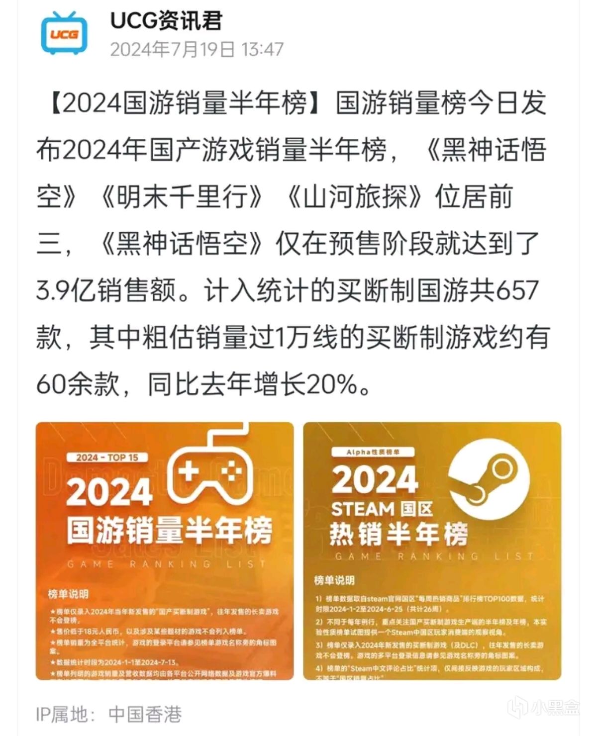 投票《黑神話：悟空》登頂半年國銷榜，盒友們都發力多少呢？-第0張