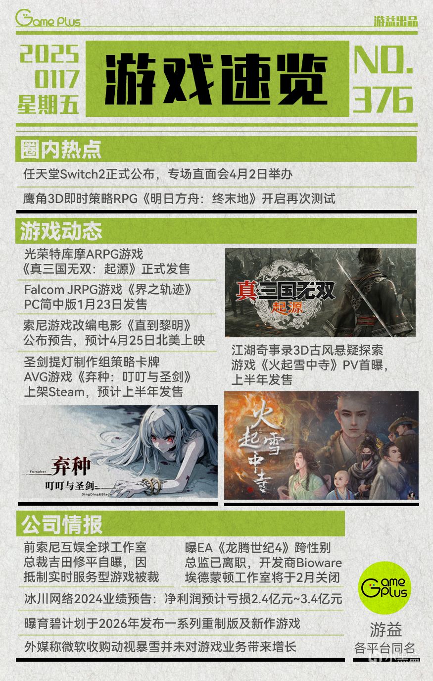 遊戲行業值得關注的信息-01.17