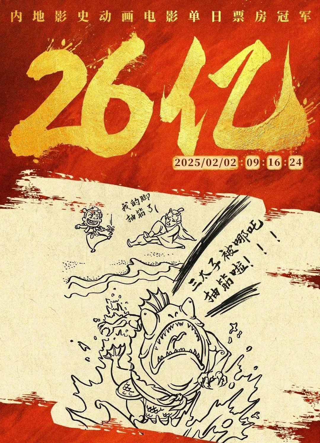 投票
  《哪吒2》票房每破一亿，饺子导演就亲笔画一张破亿海报？-第26张