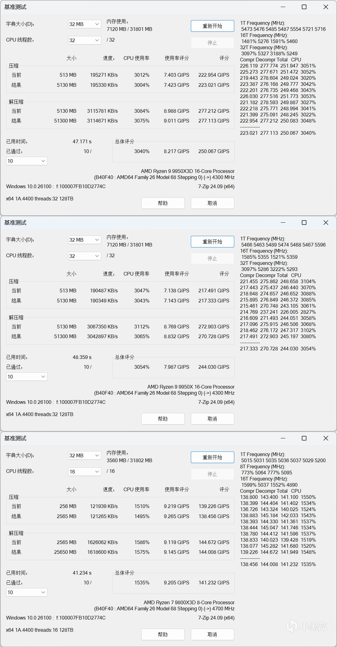 9950X3D VS 9950X VS 9800X3D深度测试，含调度分析|模拟游戏对比