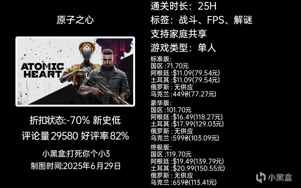 夏促新史低第二弹：原子之心/GTFO/死亡空间等55款30-99元游戏