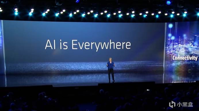AMD CEO Dr. Lisa Su on stage with 'AI is everywhere' in the background.
