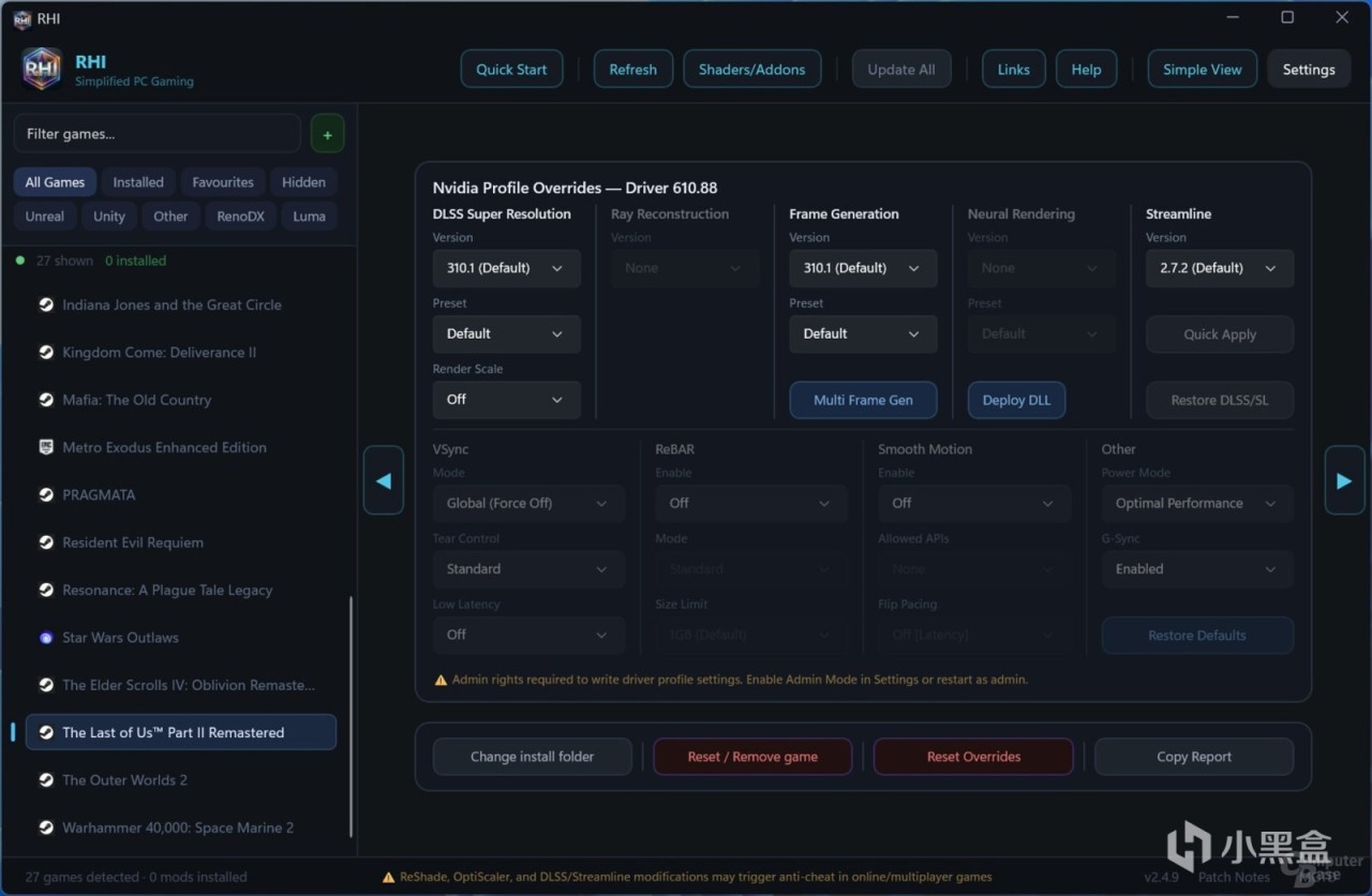 部分社区工具会提供Reset或Remove game选项；手动安装的玩家仍要按自己的备份清单恢复文件。